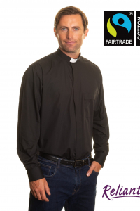 Mens 1 inch tunnel collar long sleeve clerical shirt made with Fairtrade cotton