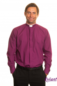 Mens tonsure collar long sleeve clerical shirt with French cuffs – purple