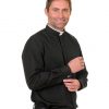 Men's long sleeve tonsure collar clerical shirt with dual function cuffs in black
