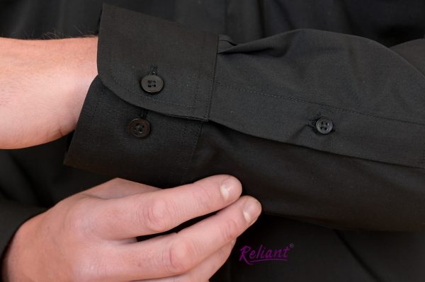 Mens tonsure collar long sleeve clerical shirt - black - dual cuff
