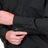Men's tonsure collar long sleeve clerical shirt in black with dual cuff
