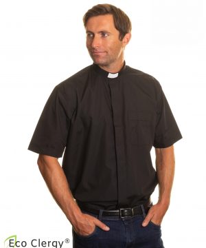 Men's 1in tunnel collar short sleeve clerical shirt - Easy Iron 55%  Organic cotton blended with 45% recycled polyester