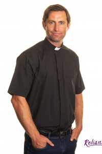 Mens 1.25 inch tunnel collar short sleeve clerical shirt – black