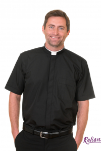 Mens tonsure collar short sleeve clerical shirt – black