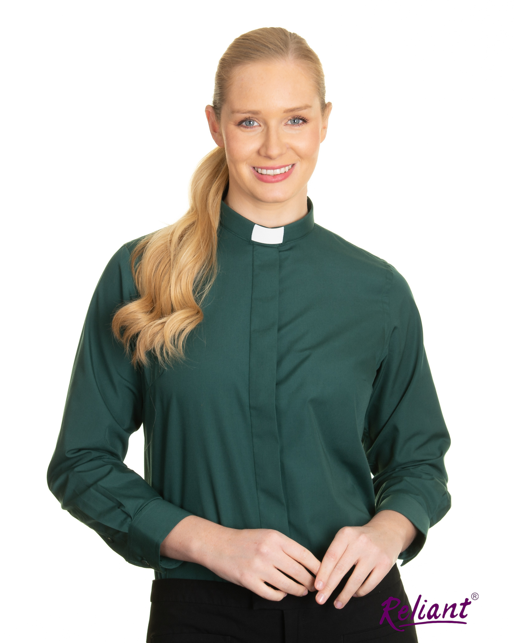 Women's 1in Tunnel Collar Long Sleeve Clerical Shirt - Green | Reliant ...